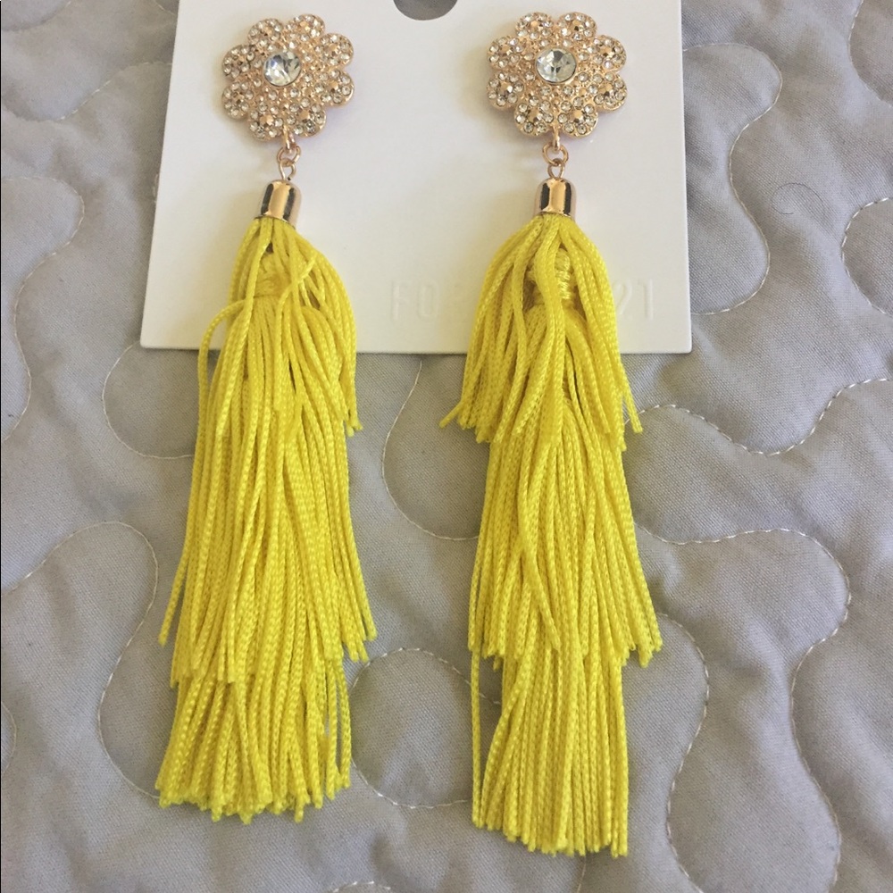 Yellow gem tassel earrings